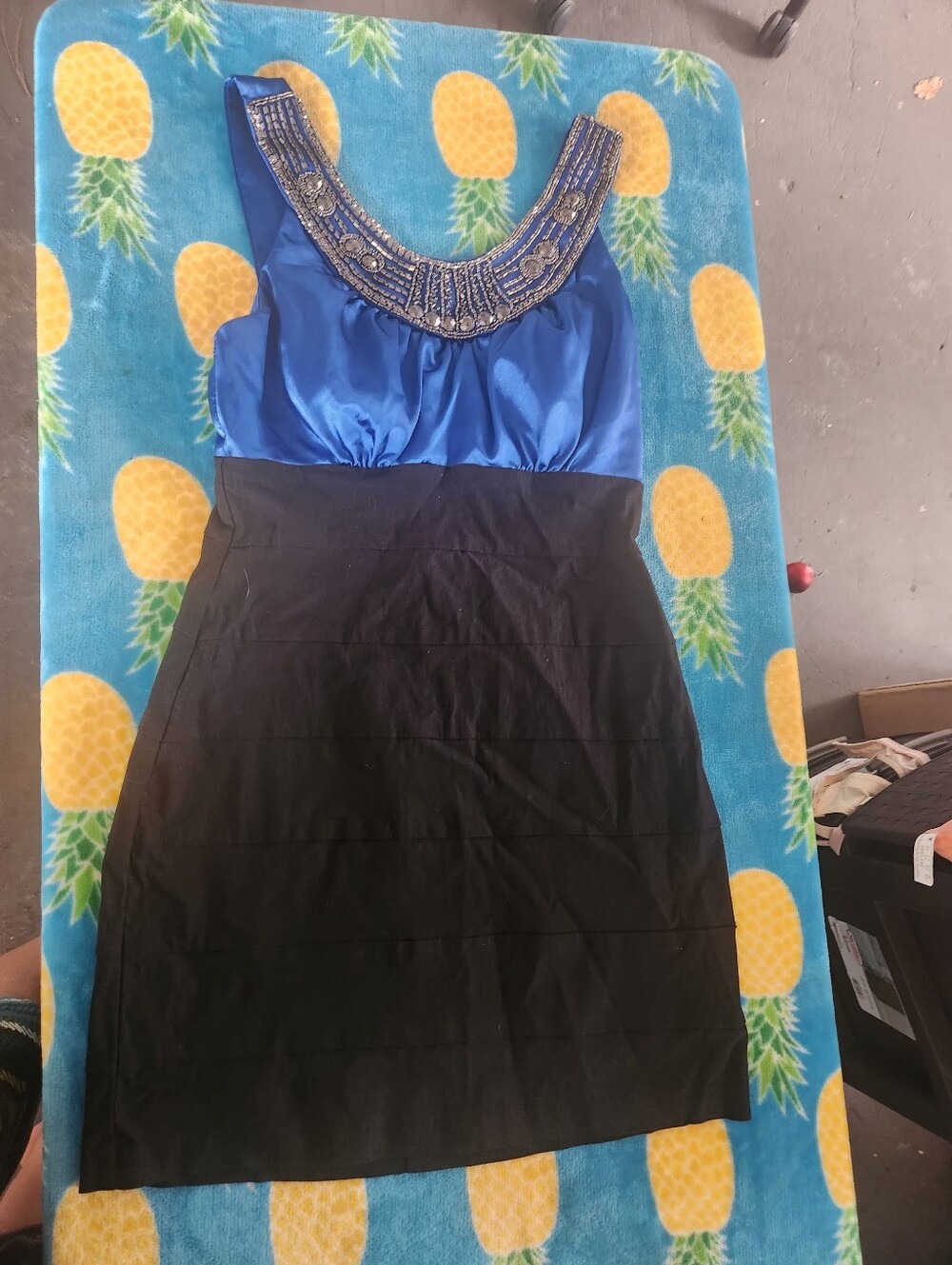 Trixxi Royal Blue & Black Jeweled Neckline Mini Dress